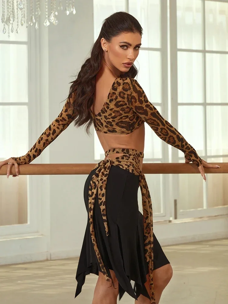 Jupe noire léopard de danse latine sexy, jupe folle