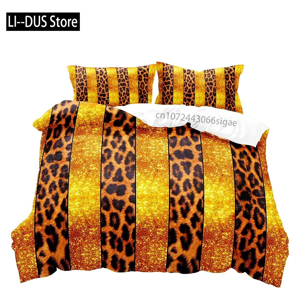 Luxury Leopard Duvet Cover Queen Bedding Sets, Black Comforter Quilt Cover, Cheetah Print Gifts for Men Boyfriend,2 Pillow Shams