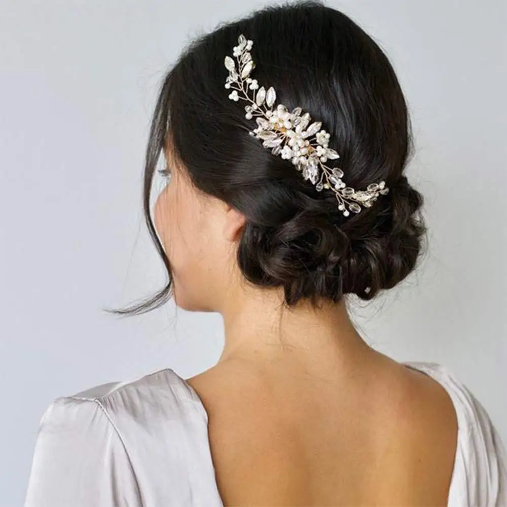Mode Vintage Braut Haarkamm Kristall Perlen Blume Braut Haarspangen Kopfschmuck Schmuck Geschenk für Frauen