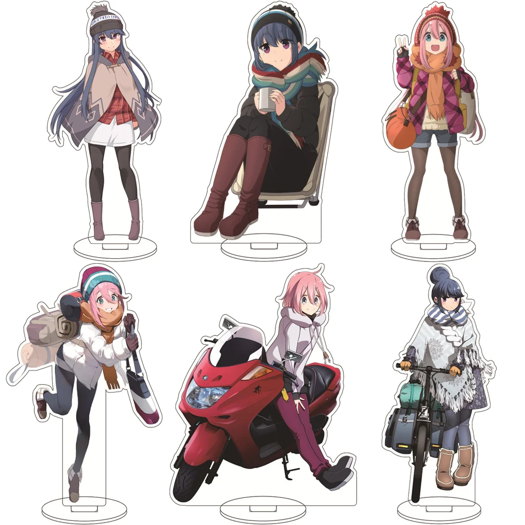 16CM Anime Game Laid-Back Camp Kagamihara Nadeshiko Shima Rin Inuyama Aoi Saito Ena Cos Acrylic Figure Stand Ornaments Gifts