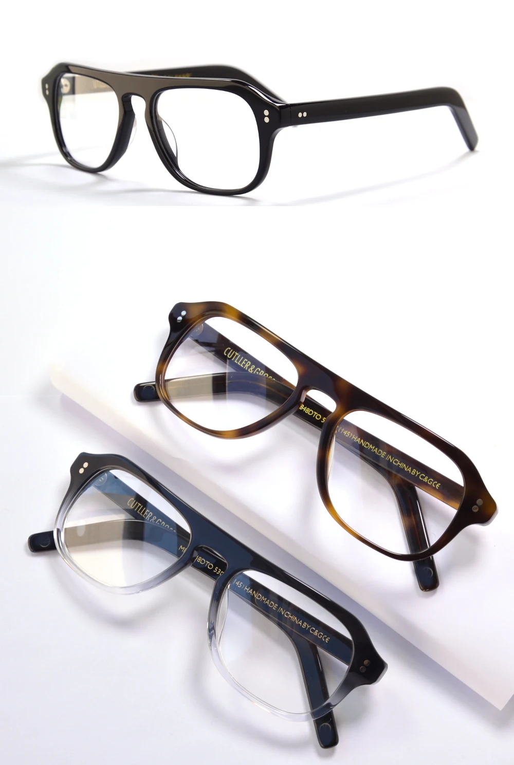 Vintage Piloten-Brillengestell für Herren, Myopie, verschreibungspflichtige Brille, handgefertigt, klassisch, Schlüsselloch-Acetat-Brille, Marineblau – Detail 2