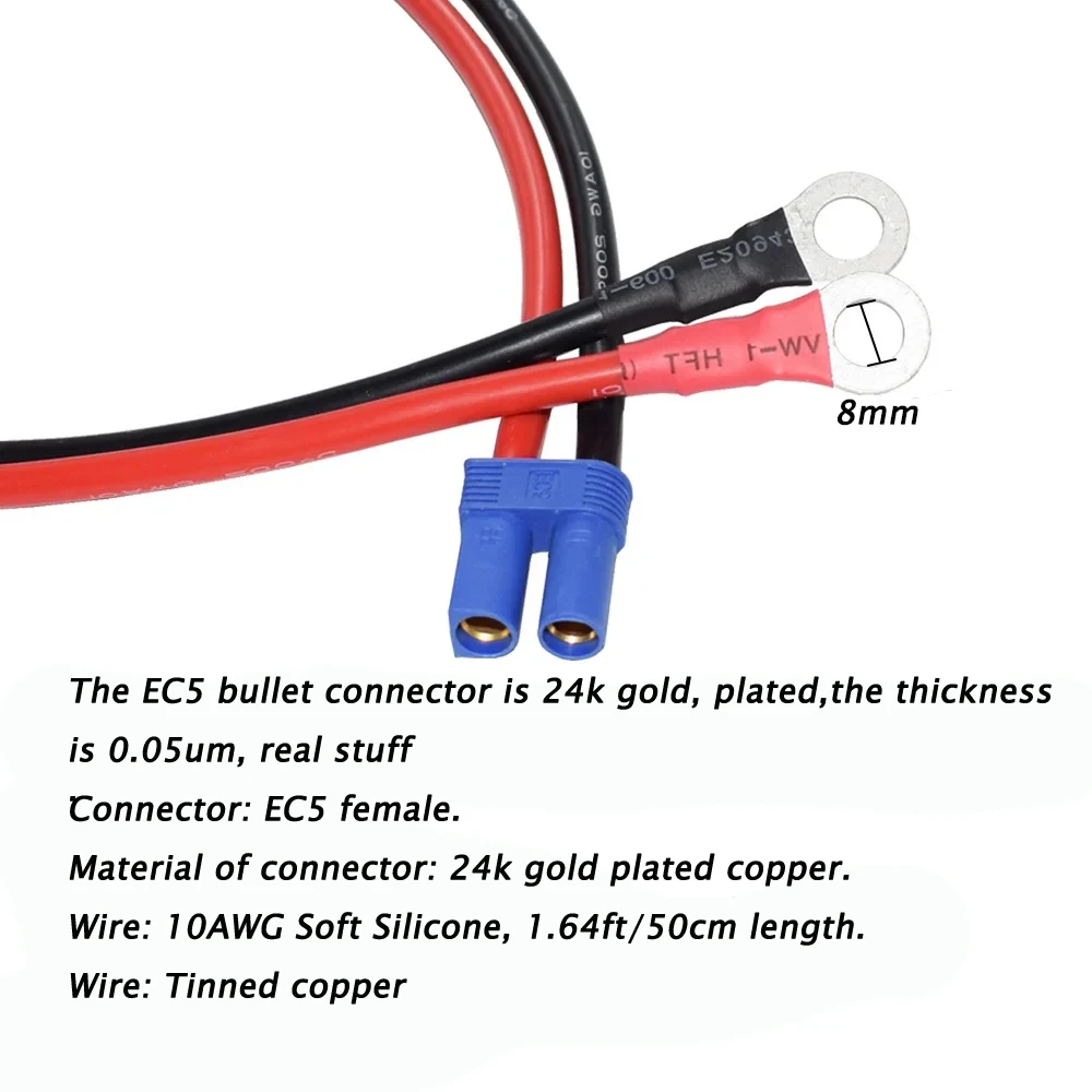 Cavo connettore femmina EC5 a O Ring Terminale 10AWG EC5, per caricabatterie RC ESC Cavo connettore di alimentazione laterale - EC5 40 cm