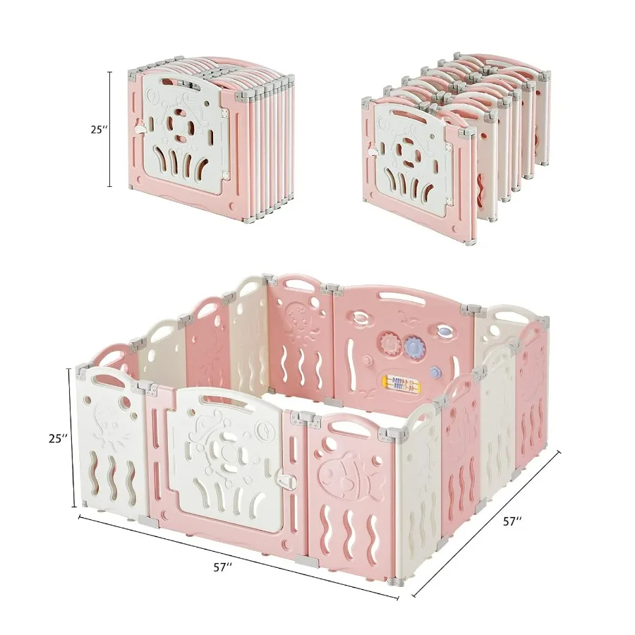 Baby Playpen Upgraded 14 Panels Foldable Fence with Game Panel and Safety Gate Adjustable Shape Portable Play Yards for Toddler