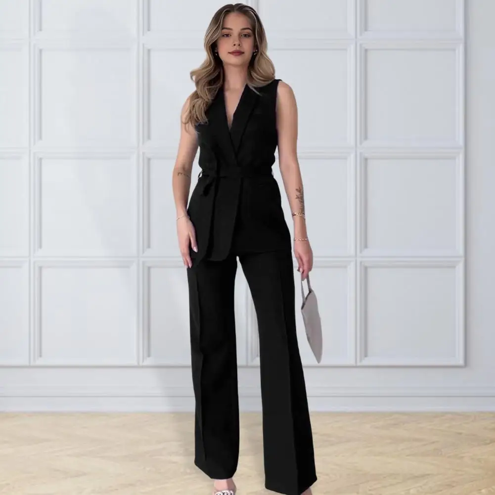 

Women's Jacket Trouser Suit V-neck Lace-up Slim-fit Cardigan Wide-leg High-waisted Straight-leg Trousers Women's Commuter Wear