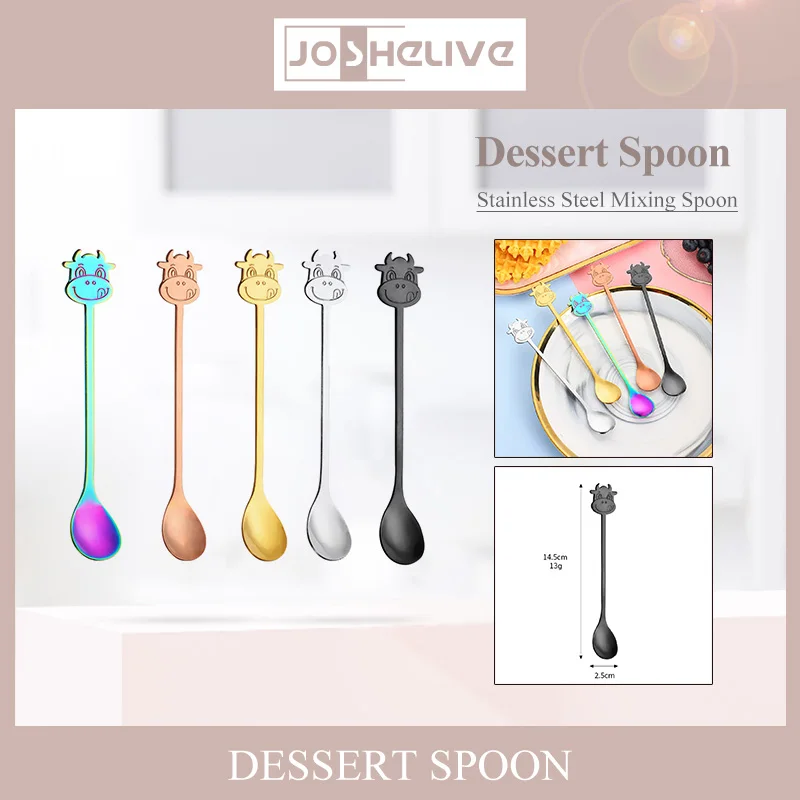 Cartoon titanium-plated golden stainless steel stirring coffee spoon ice cream dessert spoon