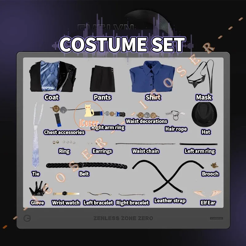 25COSZenless Zone Zero Hugo Cosplay disfraz peluca sombrero máscara pendientes Mockingbird nuevo Eridu Hugo Vlad Ravenlock Halloween para mujeres