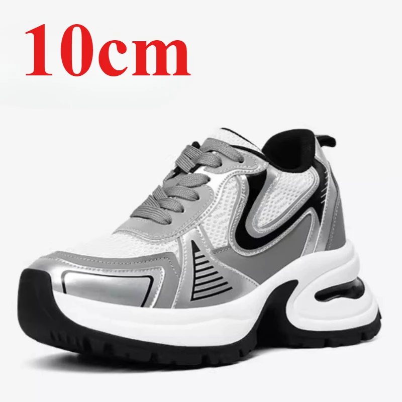 

Женские кроссовки Silvery Dad's Shoes на платформе 10 см, массивные кроссовки из натуральной кожи на толстой подошве, увеличивающие рост, повседневные спортивные туфли