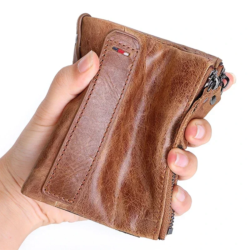 

2024 New HOT Rfid Cowhide Genuine Leather Men Wallet Short Coin Purse Small Vintage Wallets Brand High Quality Designer Holder