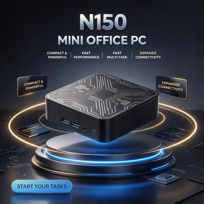 High‑Speed Mini Office PC Intel N150 Small Desktop Computer Fast Performance Rich Ports for Business Office Home Gaming