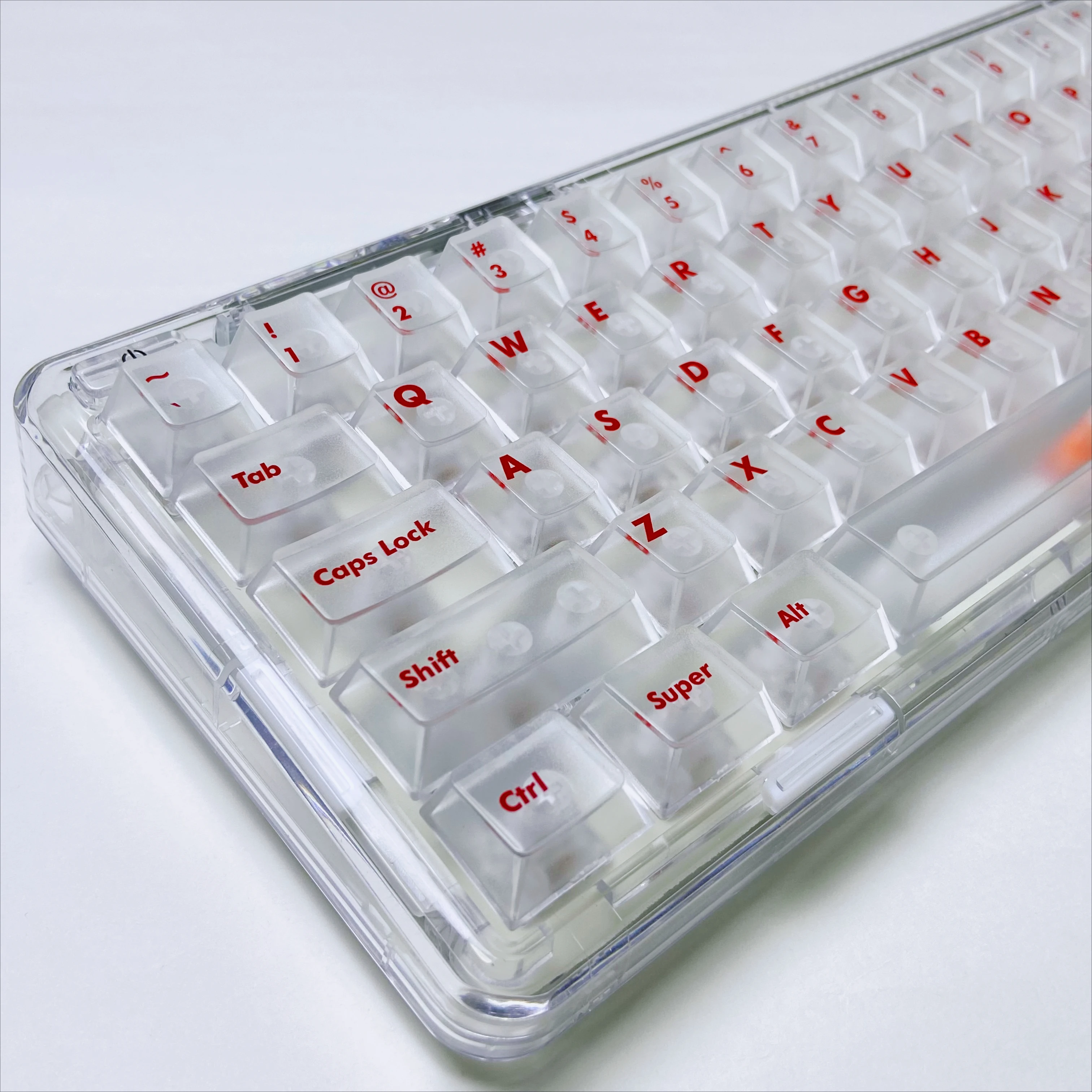 

122Keys Red Fonts Transparent Cherry Profile Keycaps Compatible with 60, 68, 64, 72, 75, 84, 87 Key Layouts Mechanical Keyboard