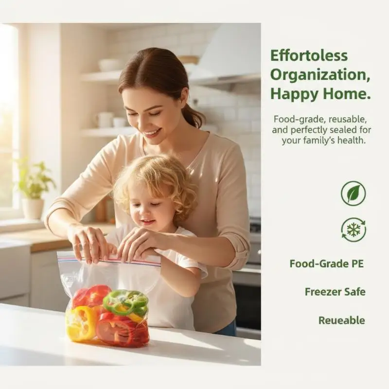 Food Storage Bags Double Reinforced Seal 3 Assorted Sizes Freezer Safe Leakproof for Kitchen Meal Prep Organization