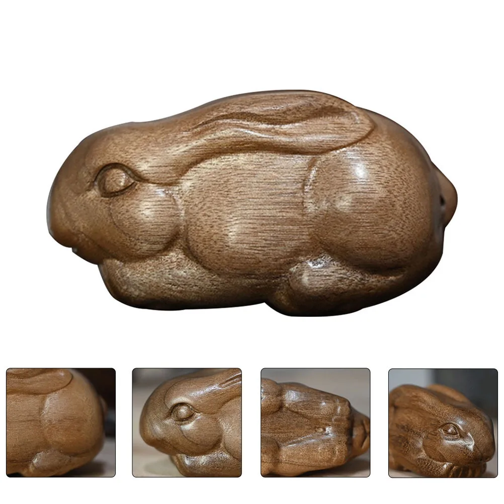 

Zodiac Rabbit Handpiece Wood Craft Bunny Decor Carved Animals Design Home Desktop Ornament Creative Wooden Adorn Unique