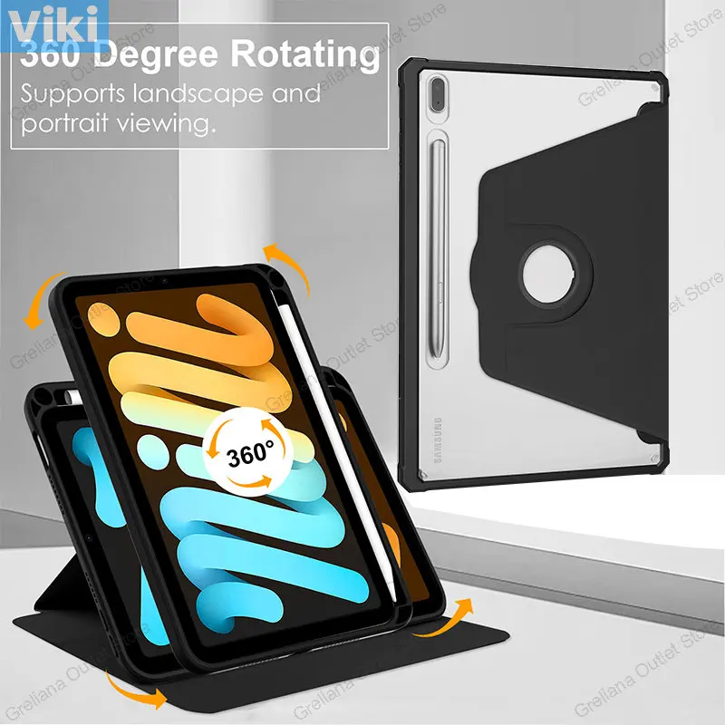 

Case For Samsung Galaxy Tab S8 S7 Plus FE 12.4 inch 360 Rotating Stand Tablet Cover For Tab S7 S8 11" 2020 Pencil Holder Ca