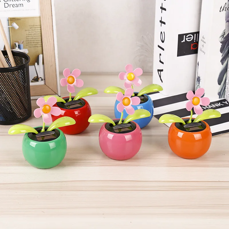 Creative Solar-Powered Car Dashboard Sunflower Shaker Ornament - Car Interior Decor with Head-Shaking Apple Blossom Design