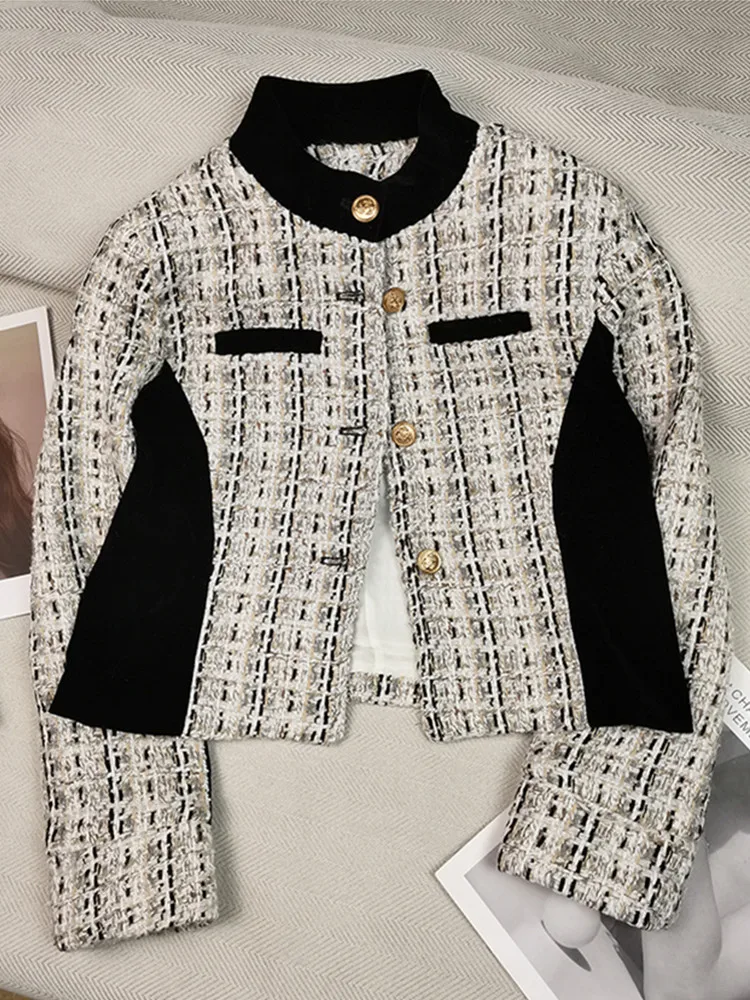 

New Fashion Contrast Color Tweed Small Fragrance Jacket For Women Autumn French Style High-End Woolen Outerwear Top