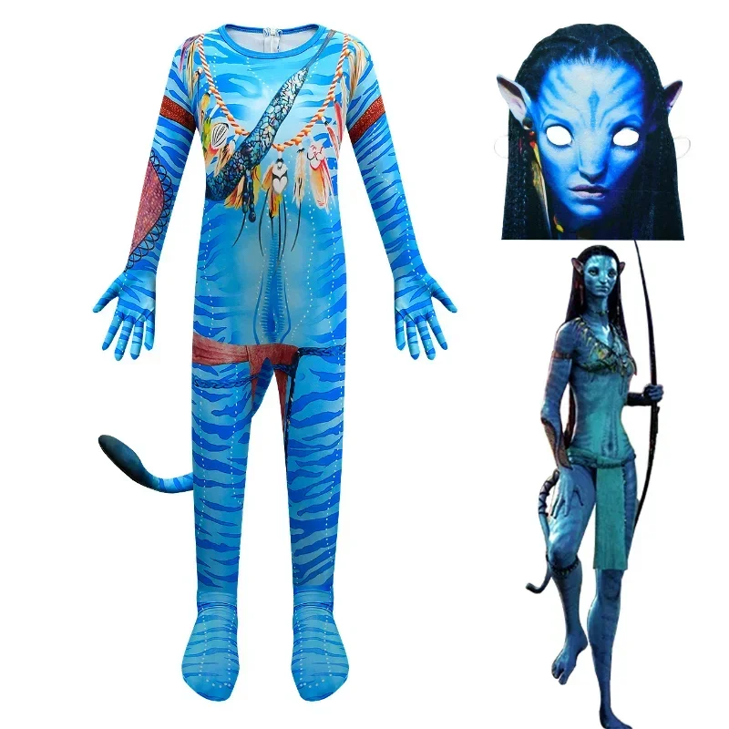 The Way Of Water Alien 3D Jumpsuit Boys Girl Kids Avataring 2 Cosplay Costume Halloween Party Bodysuit Cl MN12