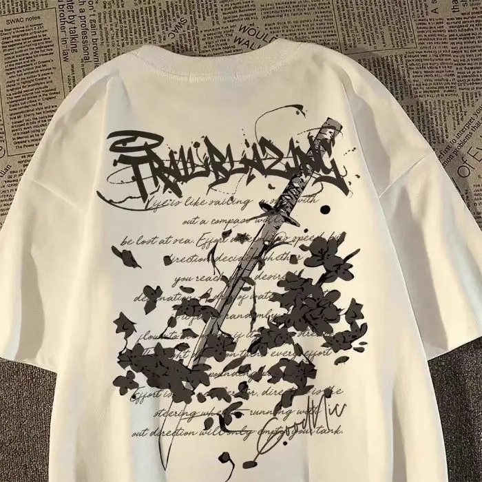 American High Street Creative Design Sense Printed Short-sleeved T-shirt for Men, Dark and Niche Summer Trend Brand, Loose