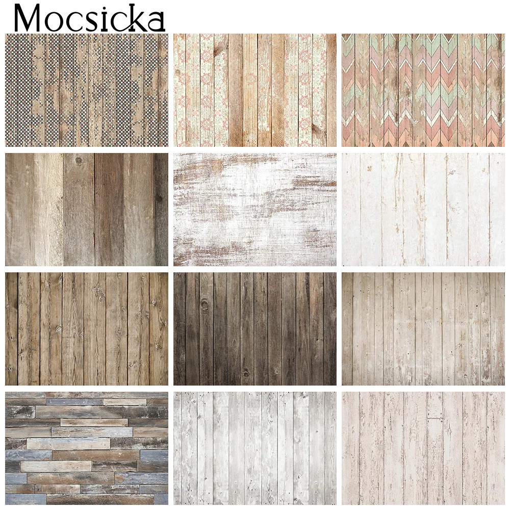 Mocsicka Wood Floor Photography Background Newborn Portrait Photo Wallpaper Rubber Mat White Brown Decorative Props Studio Booth