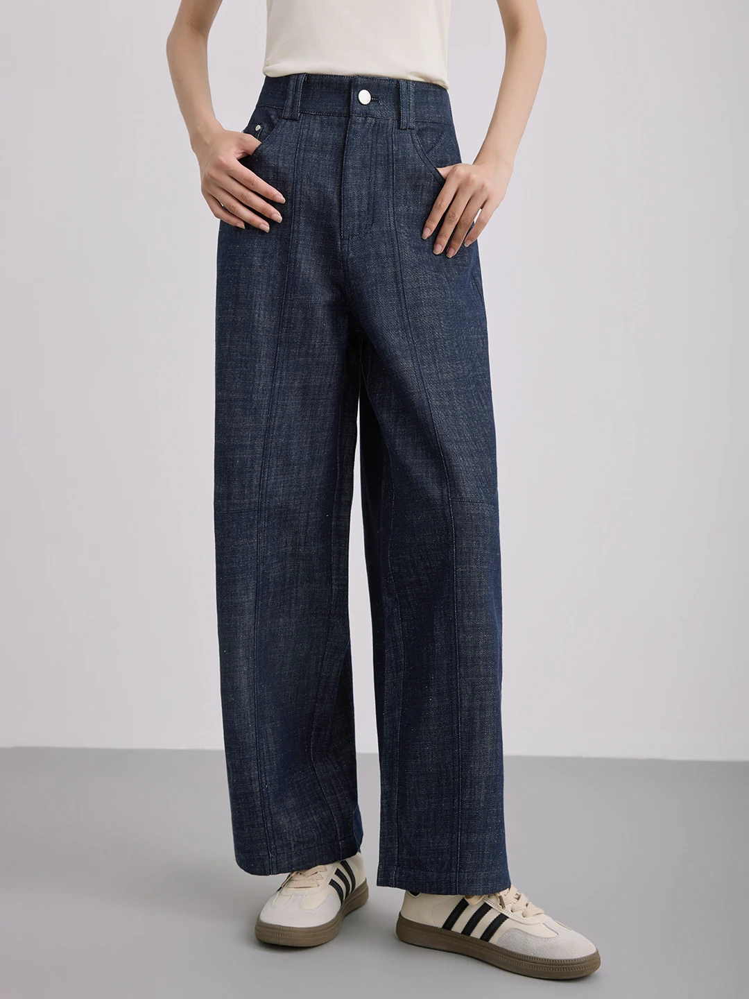 

SING& Spring 2026 Women's Casual Pants Elastic Waist Cotton Linen Denim Simulation 3D Tailoring Tapered Comfortable Fit