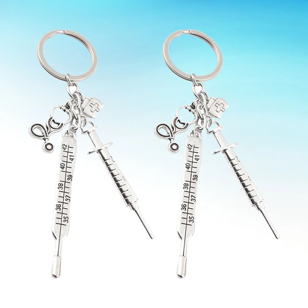 2pcs Keychains Creative Key Holder Thermometer Syringe Key Ring Key Decoration Small Gift for Men Women