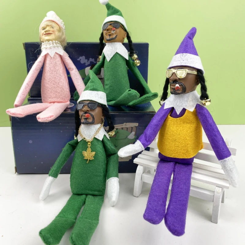 Snoop On A Stoop Figurines Christmas Decoration Figure Plush Elf Doll Long Bendy Toy Holiday Party Ornament Funny New Year Gifts