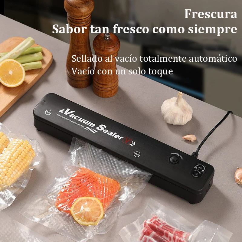 Máquina Selladora de Alimentos al Vacío, 110V/220V para Uso Doméstico, con 10 Bolsas de Vacío Gratis, Conservador de Alimentos Negro