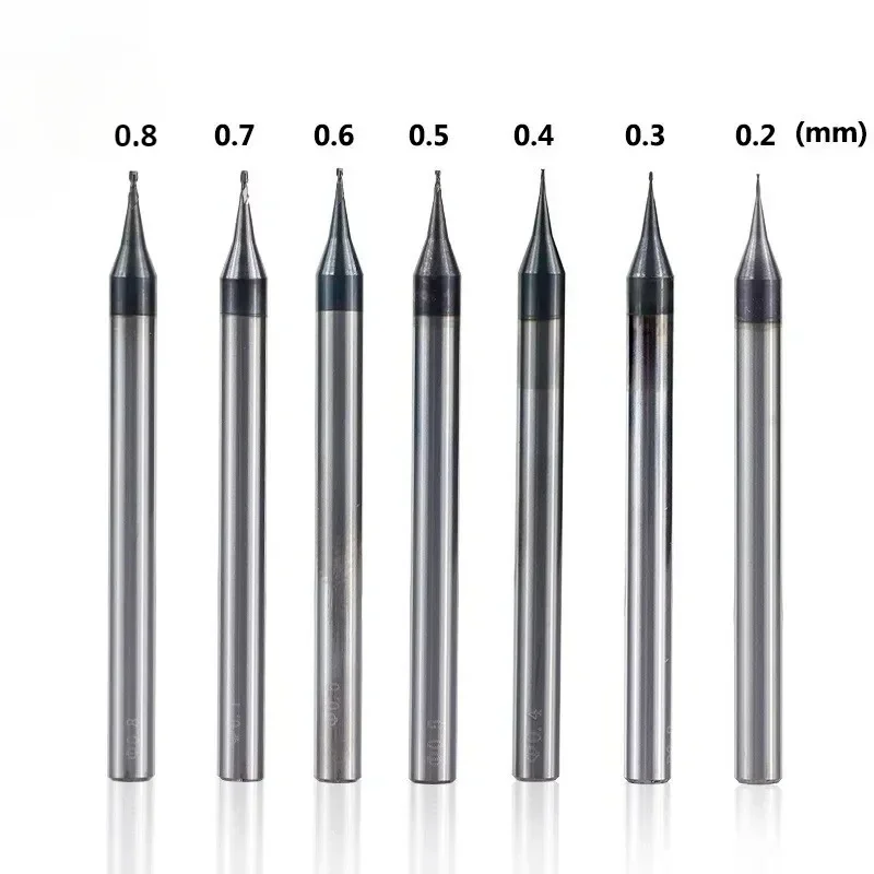 0.2mm 0.3mm 2 Flute HRC60 Micro Ball End Mill Tungsten Carbide Flat 4mm Shank Milling Cutter Mirco CNC Engraving Bit 0.2-0.9mm