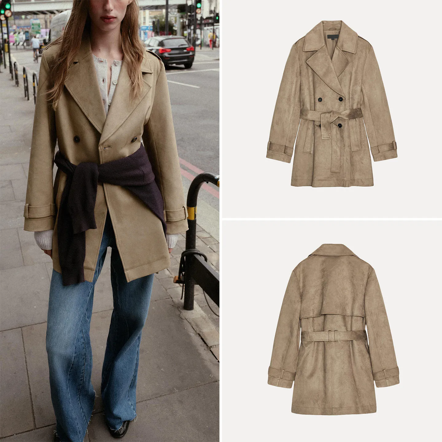 

Faionable, осень 2021, женская ветровка с эффектом кожи против меха, Ele Aosphere, прямая трубка Long Sve