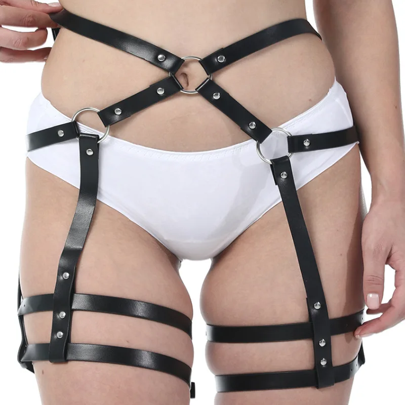 Sexy Belly Chain Leg Harness para Mulheres, Lingerie BDSM Bondage, Cinto de Liga Enjaulado, Fetiche Gótico em Couro, Acessórios Exóticos para Roupas