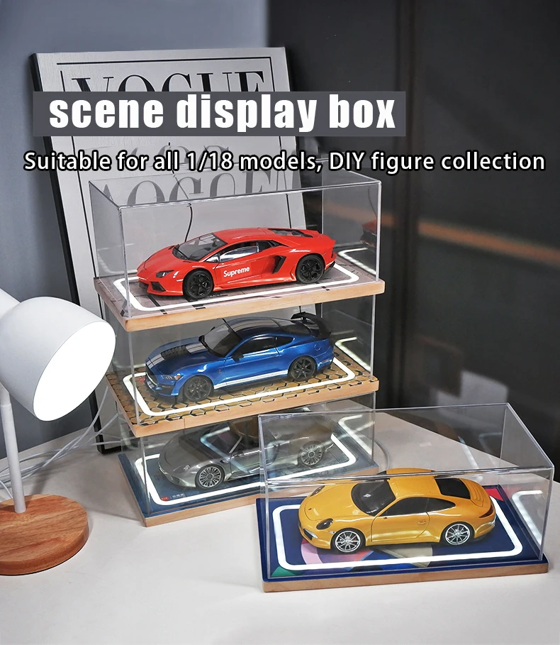 Diorama 1:18 Scale Scene Display Box Car Model Miniature Garage Parking Space HD Acrylic  Figure Blind Box Collection Gift Toy