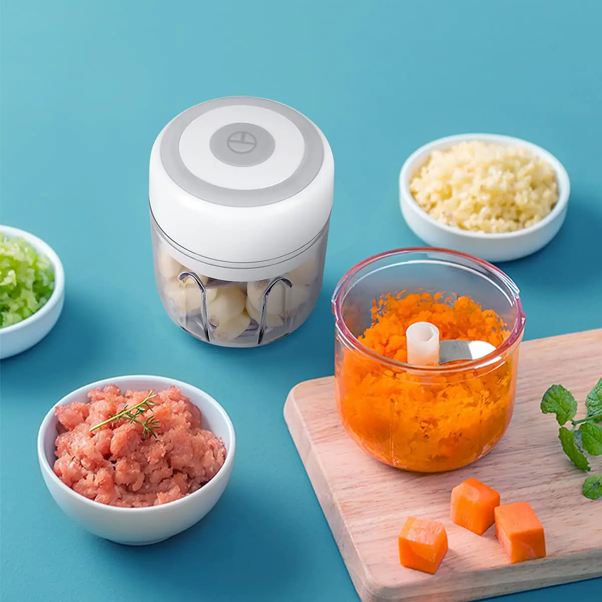 Electric Mini Garlic , Portable Food Processor, Vegetable Onion Mincer, Cordless Meat Grinder with USB Charging