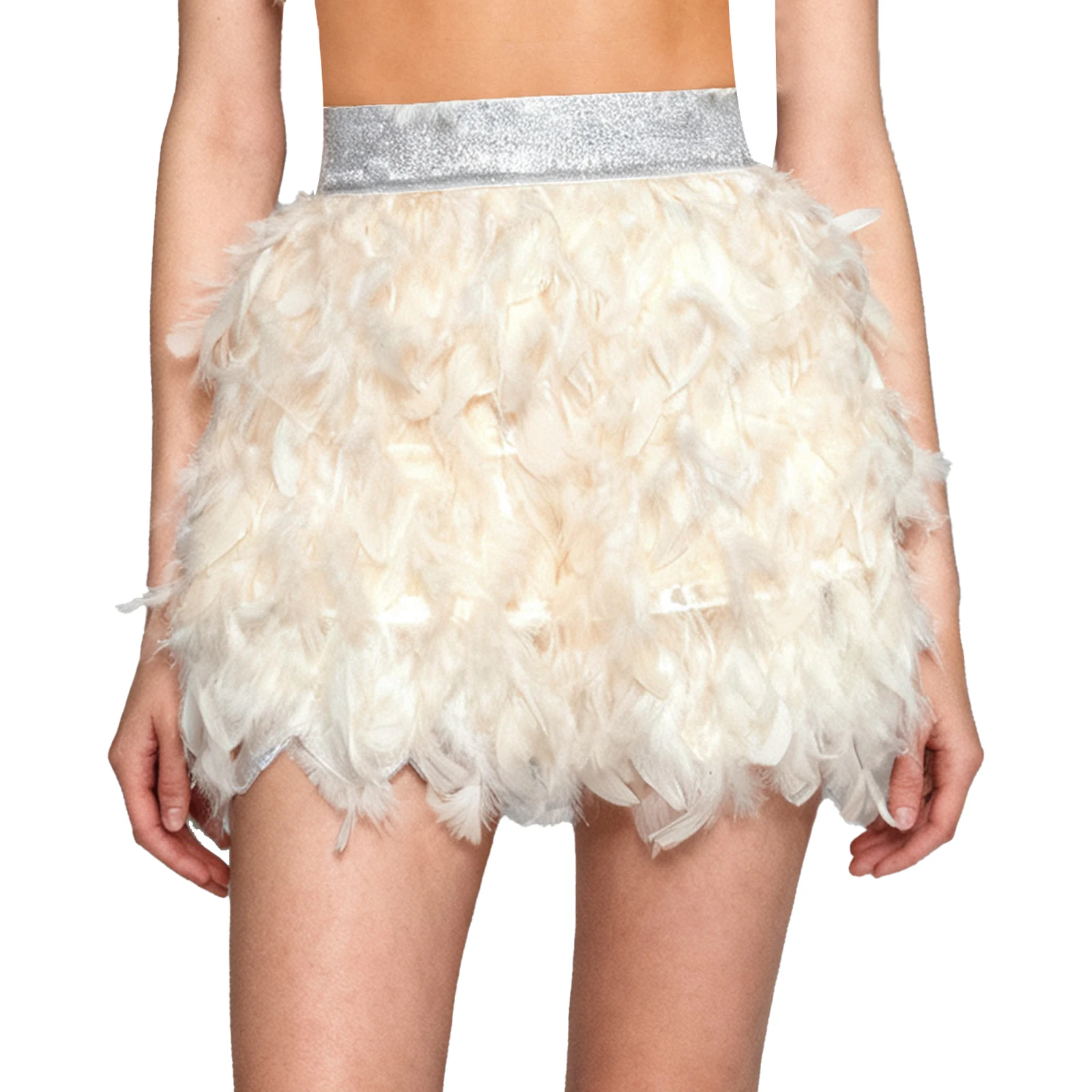 

Womens Fuzzy Feather Miniskirt Elastic Waist Hairy Faux Feather Tutu Skirt for Birthday Party Dance Club Music Festival