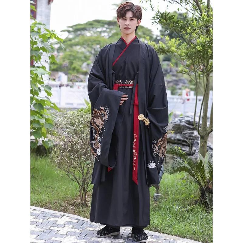 

Hanfu men's ancient Chinese style Wei Jin martial arts dragon pattern general cloak set large size