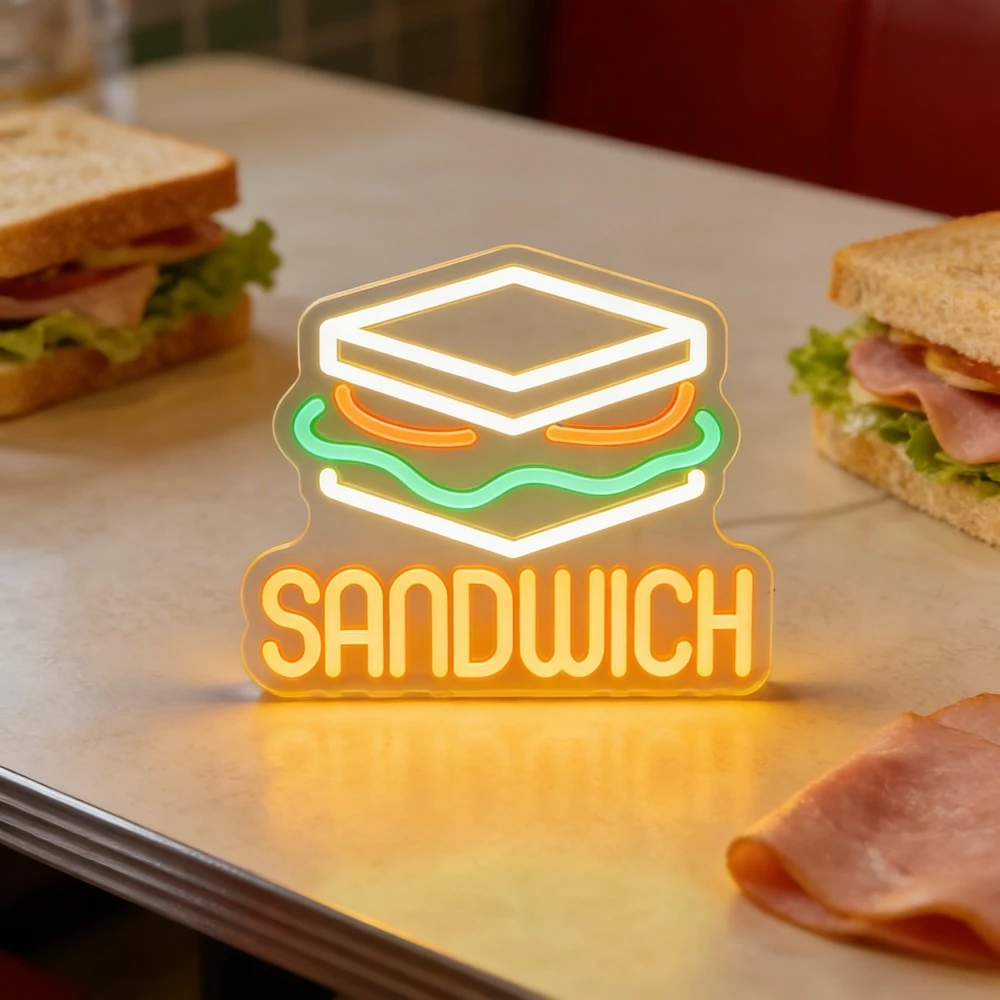 Creative Sandwich Food Neon Sign LED Visual Merchandising for Cafe Bistro Shop Window Kitchen Bar Counter Decoration