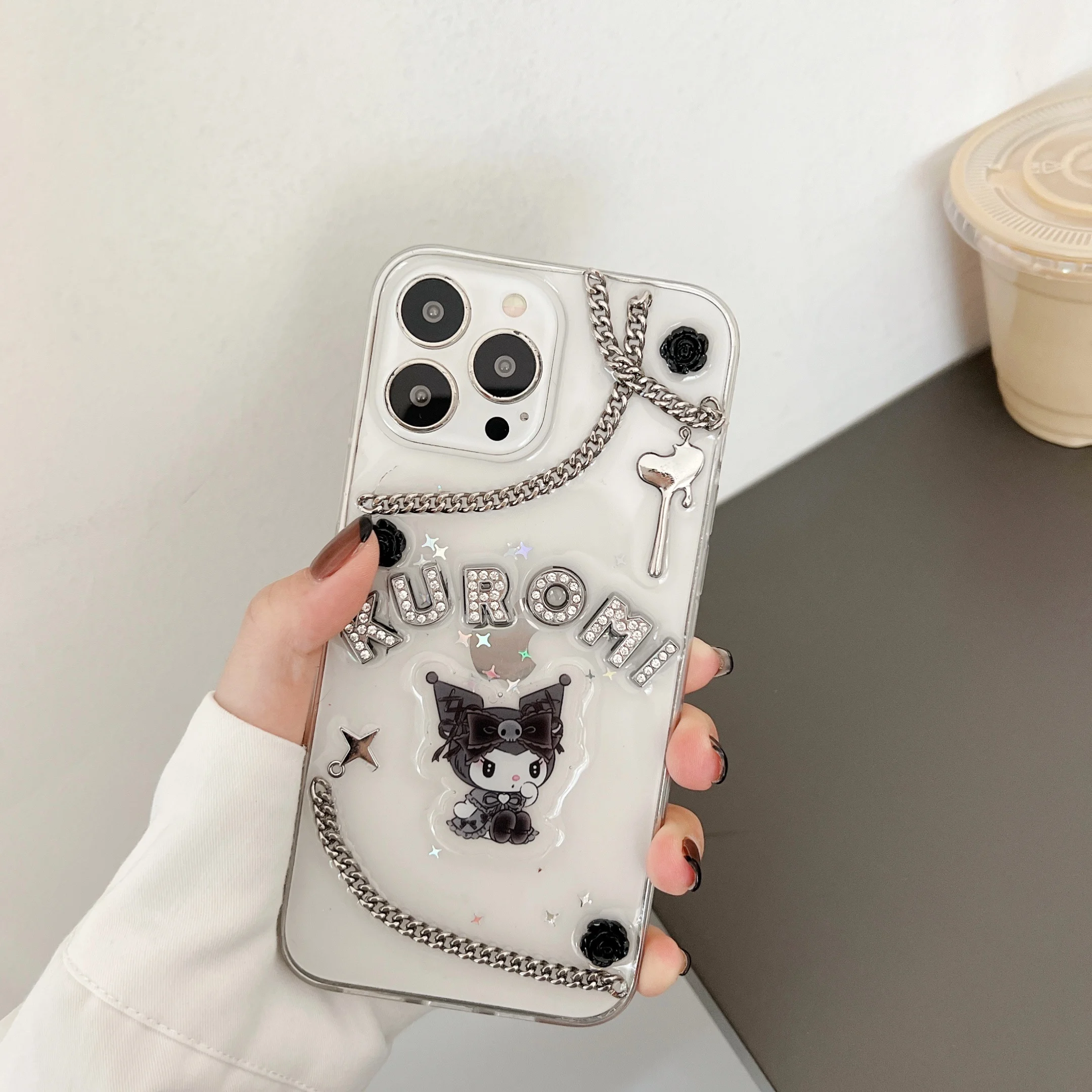 Sanrio Kuromi Luxury Chain Flash Drilling Phone Case For iPhone 14 13 12 11 Pro Max XR XS MAX X Anti-drop Soft Cover Girl Gift