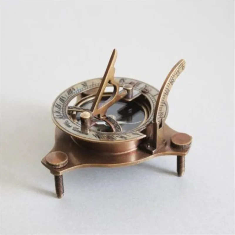 North European American Style Indian Imported Brass Navigation Sundial With Compass Retro Home Desktop Decorative Ornament ZJ24