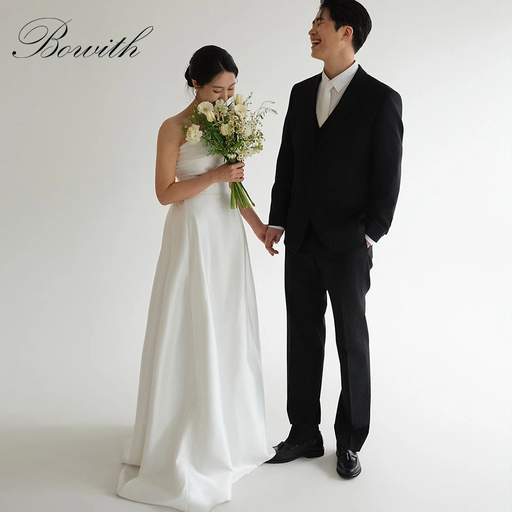 

Bowith Simple Korean Wedding Dresses 웨딩드레스 Customized Corset Strapless Bridal Gown Floor-Length Elegant Sleeveless Party Gown