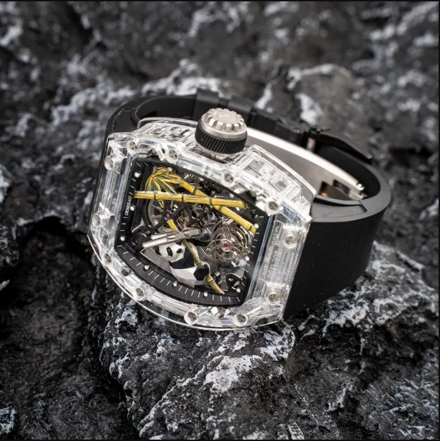 ساعة كرونوسارت للرجال توربيون 50 ملم ساعة يد ميكانيكية تونيو علبة ياقوت هيكل عظمي مضيء قرص باندا