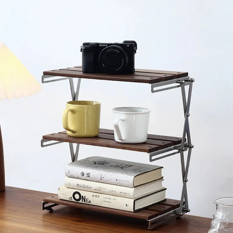 Black Walnut Desktop Storage Rack, Foldable Water Cup Holder, Digital Items Organizer for Home Office, Stylish Desk Solution