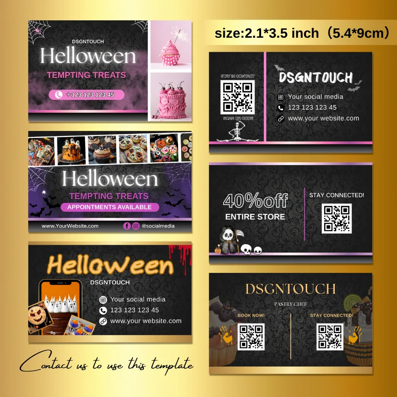 

Halloween Bakery Business Cards Custom Printing Gloss Laminated Cake Shop Cards Custom Text for Bakery Birthday Cake Design