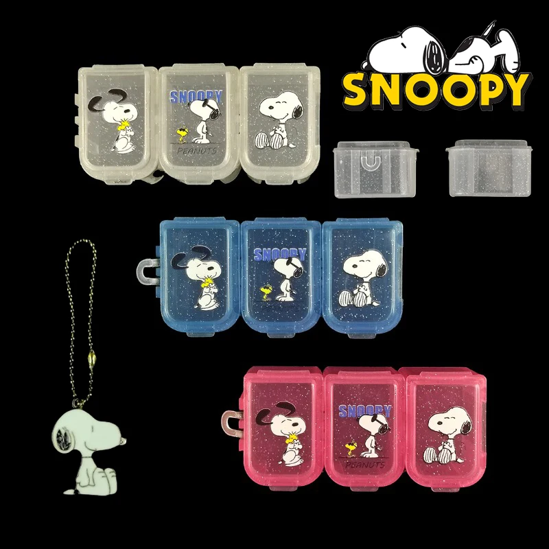 

Snoopy Pill Box Mini Cartoon Portable 3 Compartments Pill Organizer Storage Tablets Case Anime Holder Containers with Pendant