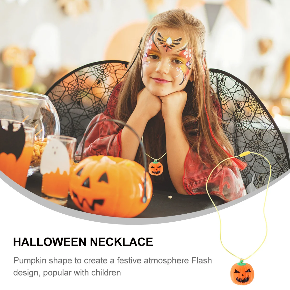 

4Pcs Halloween Pumpkin Flashing Necklace LED Party Pendant Decoration Flashing Necklace Pumpkin Pendant Halloween Necklaces