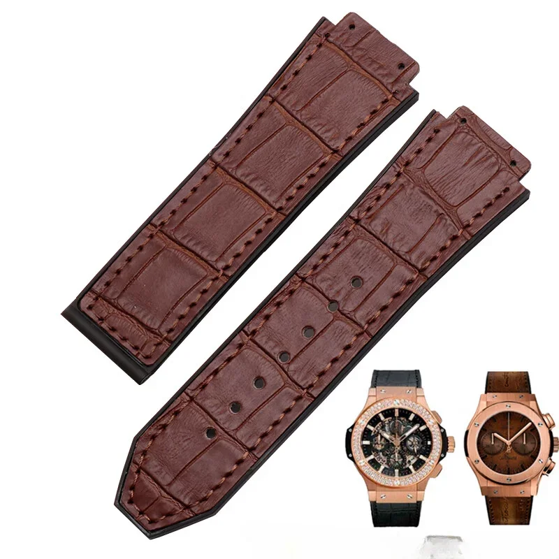 For Hublot Yubo Watchbands Big Bang Classic Fusion High Quality Leather Silicone Underskin Brown Black 19mm Durable Watch Strap