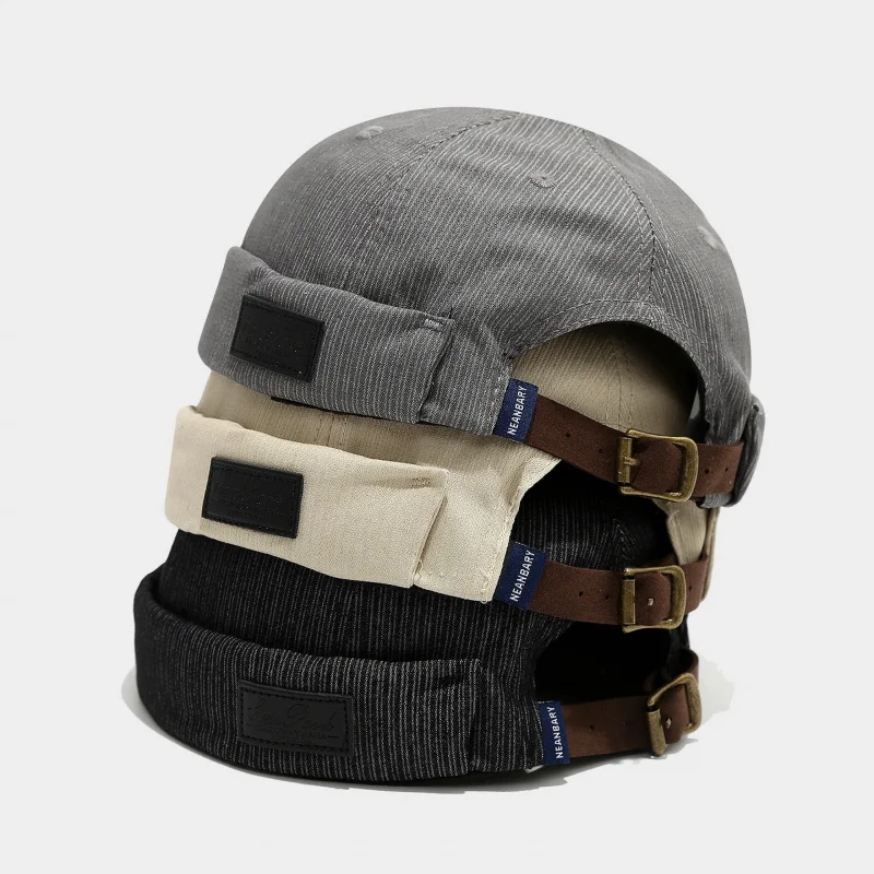 New Japanese Style Leather Label Skullcap Versatile Round Brimless Landlord Hat Trendy Unisex Dome Hip Hop Cap Yuppie Hat