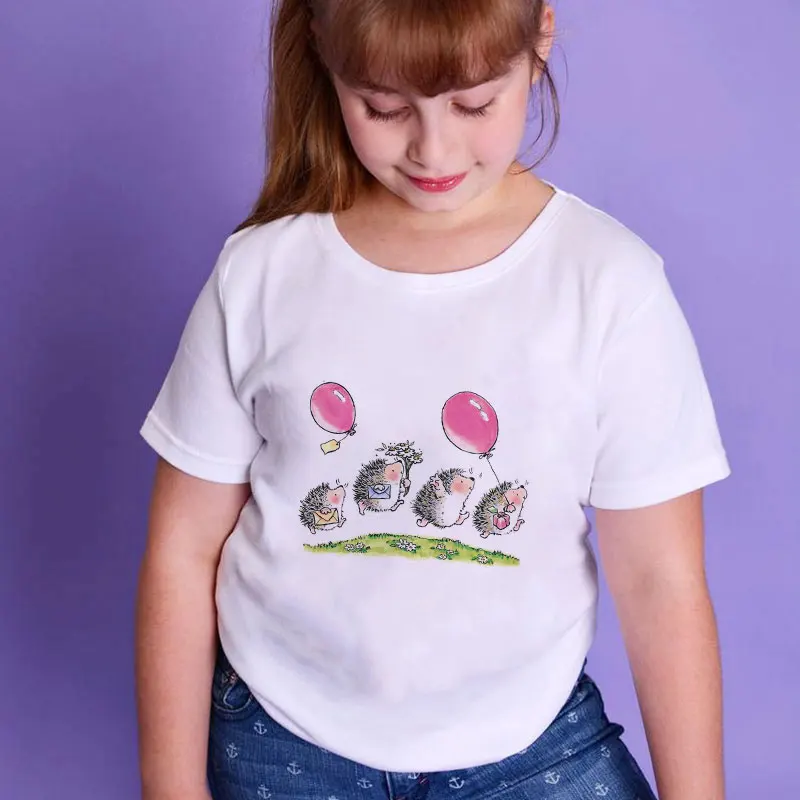 T Shirt For Girls Summer Kids Fashion Girl Hedgehog Dandelion Journey Novelty Pattern Boys T Shirts Harajuku Shirt