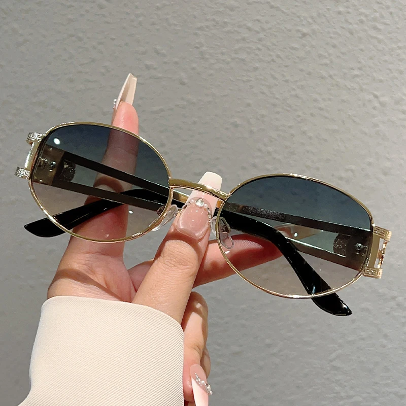 KAMMPT Vintage Ovale Sonnenbrille 2025, neue Mode, Übergröße, Metallrand, Dekor, Schattierungen, Damen, trendige Luxus-Markendesign-Sonnenbrille