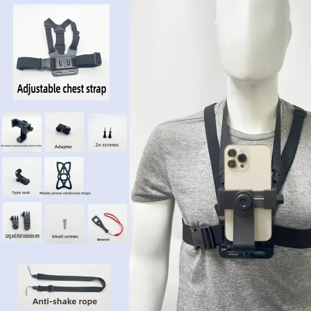 10 in 1 Phone Clip Holder Adjustable with Chest Strap Chest Mobile Phone Holder Universal Anti-drop for GoPro/iPhone/Samsung