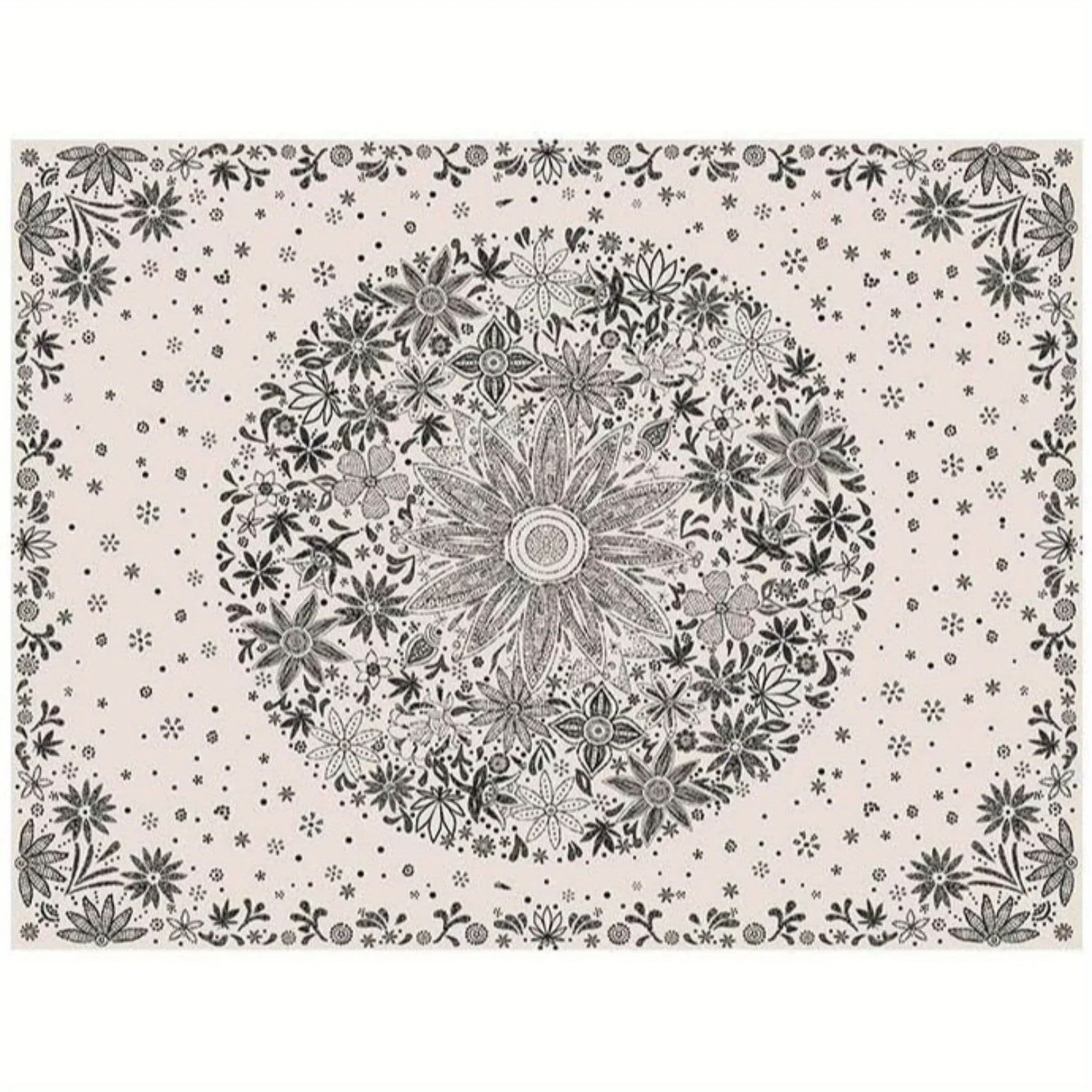 2D Plano, 1 Pieza Tapiz Bohemio para Colgar en la Pared - Estampado Floral Boho de Margaritas en Tono Melocotón Suave con Textur
