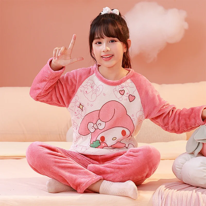 Miniso 2024 Winter Children's Pajamas Set Cartoon Anime Printing Casual Loose Long Sleeve Sleepwear Cute Boy Girl Birthday Gifts