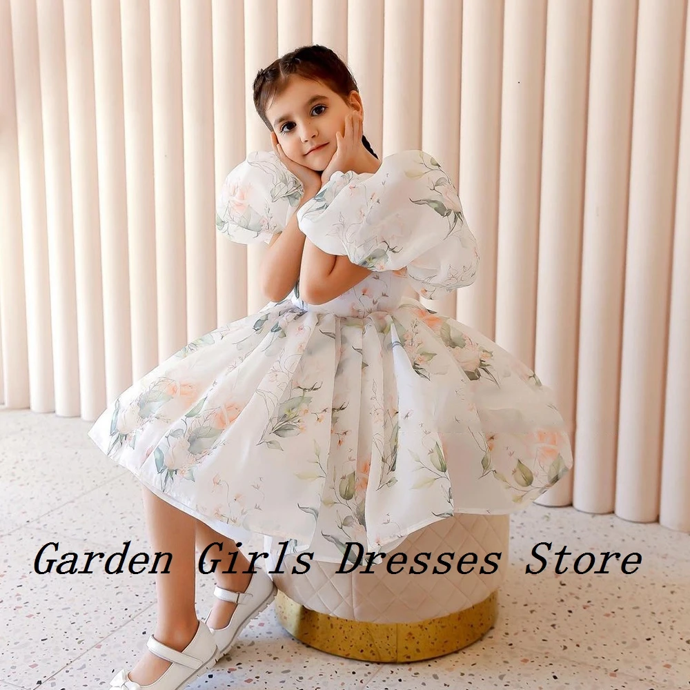 

Charming Puffy Short Sleeve Flower Girls Dresses with Applique Scoop Christmas Dresses 2024 Summer New فستان عيد الميلاد